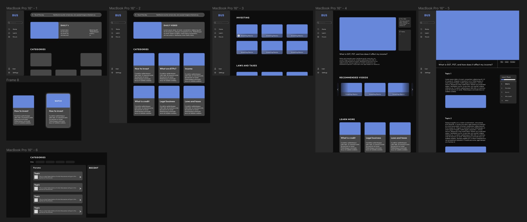 learning platform low-fidelity design