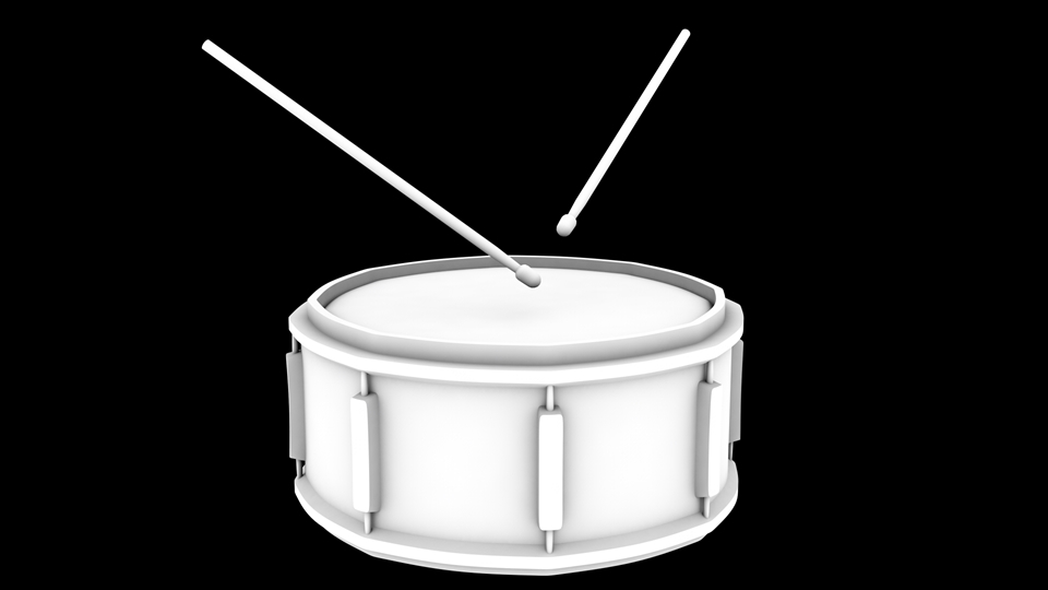 ambient occlusion render of a marching drum and drumsticks