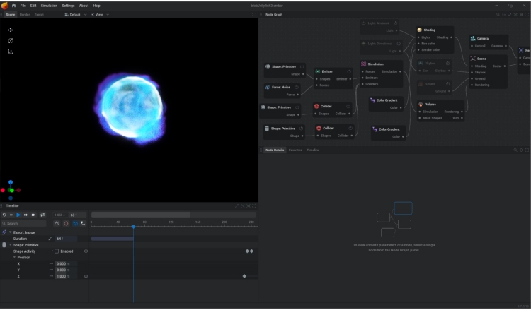 embergen interface with blue particle sphere simulation